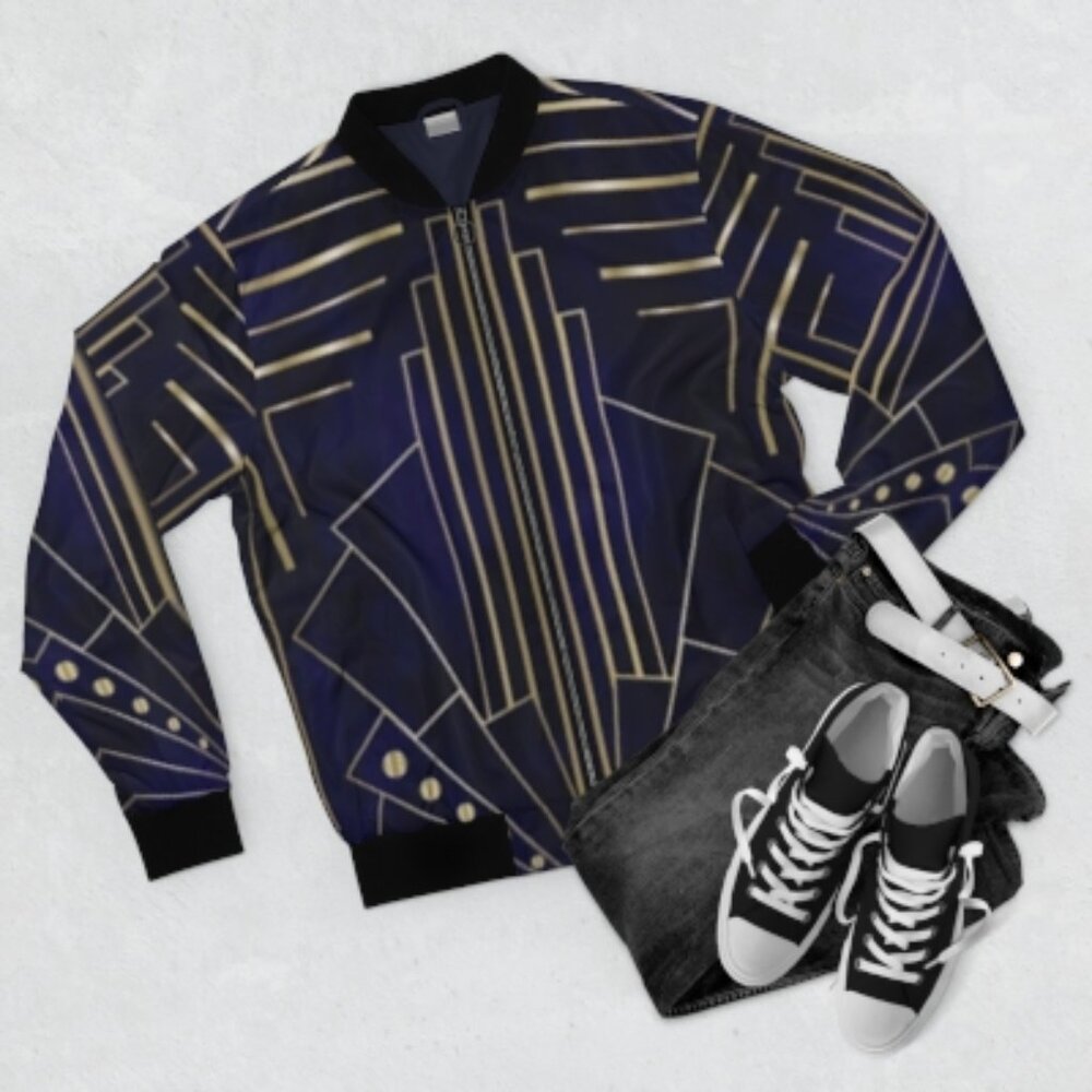 Art Deco Gold-Accent Men's Bomber Jacket